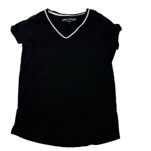 Midnight by Carole Hochman Black Short Sleeve V-Neck Top